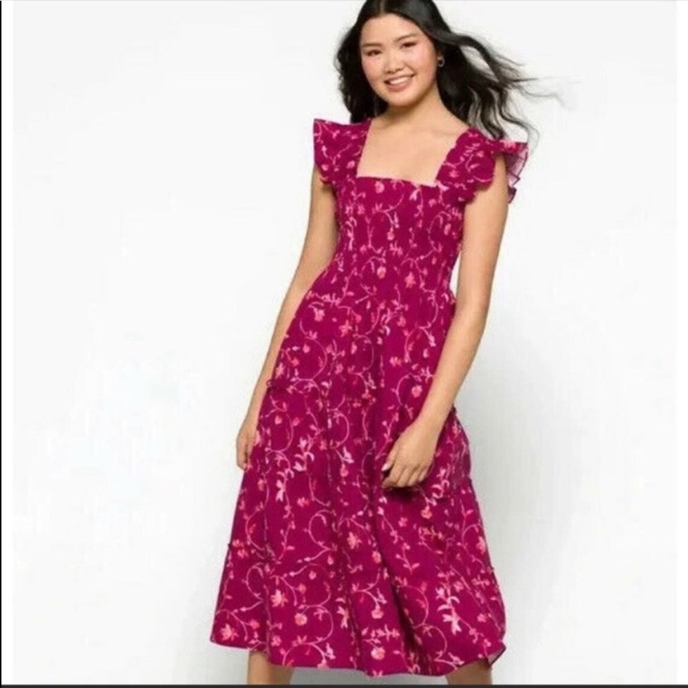 HILL HOUSE Ellie Nap Dress Burgundy Botanical EUC